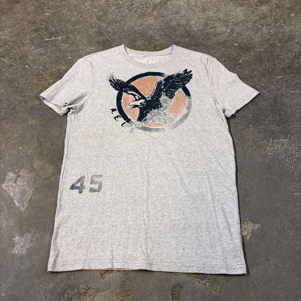American Eagle Mens Grey Graphic Muscle Tee Eagle Logo Athletic Fit Size Small